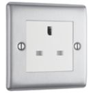 British General Nexus Metal 13A 1-Gang Unswitched Socket Brushed Steel with White Inserts