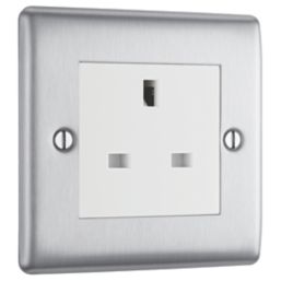 British General Nexus Metal 13A 1-Gang Unswitched Socket Brushed Steel with White Inserts