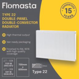 Flomasta 700mm x 600mm 3955BTU White Type 22 Convector Radiator
