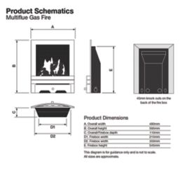 Focal Point Soho Black Rotary Control Inset Gas Multiflue Fire 485mm x 108mm x 596mm