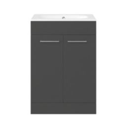 Ohio 2-Door Bathroom Vanity Unit with Ceramic Basin Gloss Dark Grey 610mm x 460mm x 848mm