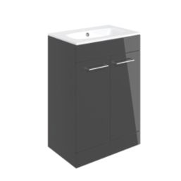 Ohio 2-Door Bathroom Vanity Unit with Ceramic Basin Gloss Dark Grey 610mm x 460mm x 848mm