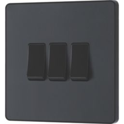 British General Evolve 20 A  16AX 3-Gang 2-Way Light Switch  Grey with Black Inserts