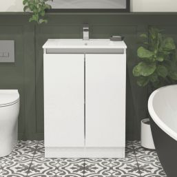 Newland  Double Door Floor Standing Vanity Unit with Basin Gloss White 600mm x 450mm x 840mm