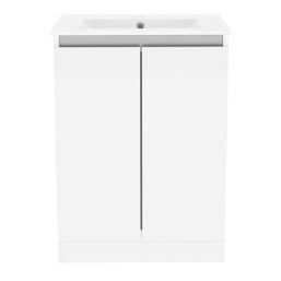 Newland  Double Door Floor Standing Vanity Unit with Basin Gloss White 600mm x 450mm x 840mm