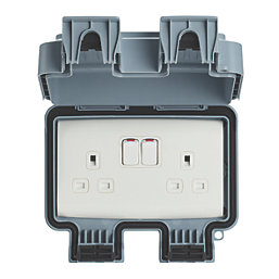 Contactum SRA4356 IP66 13A 2-Gang 2-Pole Weatherproof Outdoor Switched Socket Outlet