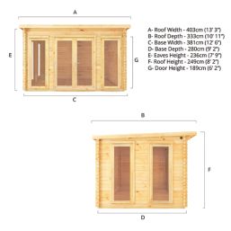 Mercia Studio 12' 6" x 9' (Nominal) Pent Timber Log Cabin