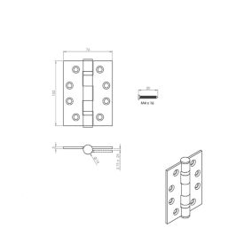 Smith & Locke  Polished Chrome Grade 13 Fire Rated Square Ball Bearing Hinges 102mm x 76mm 2 Pack