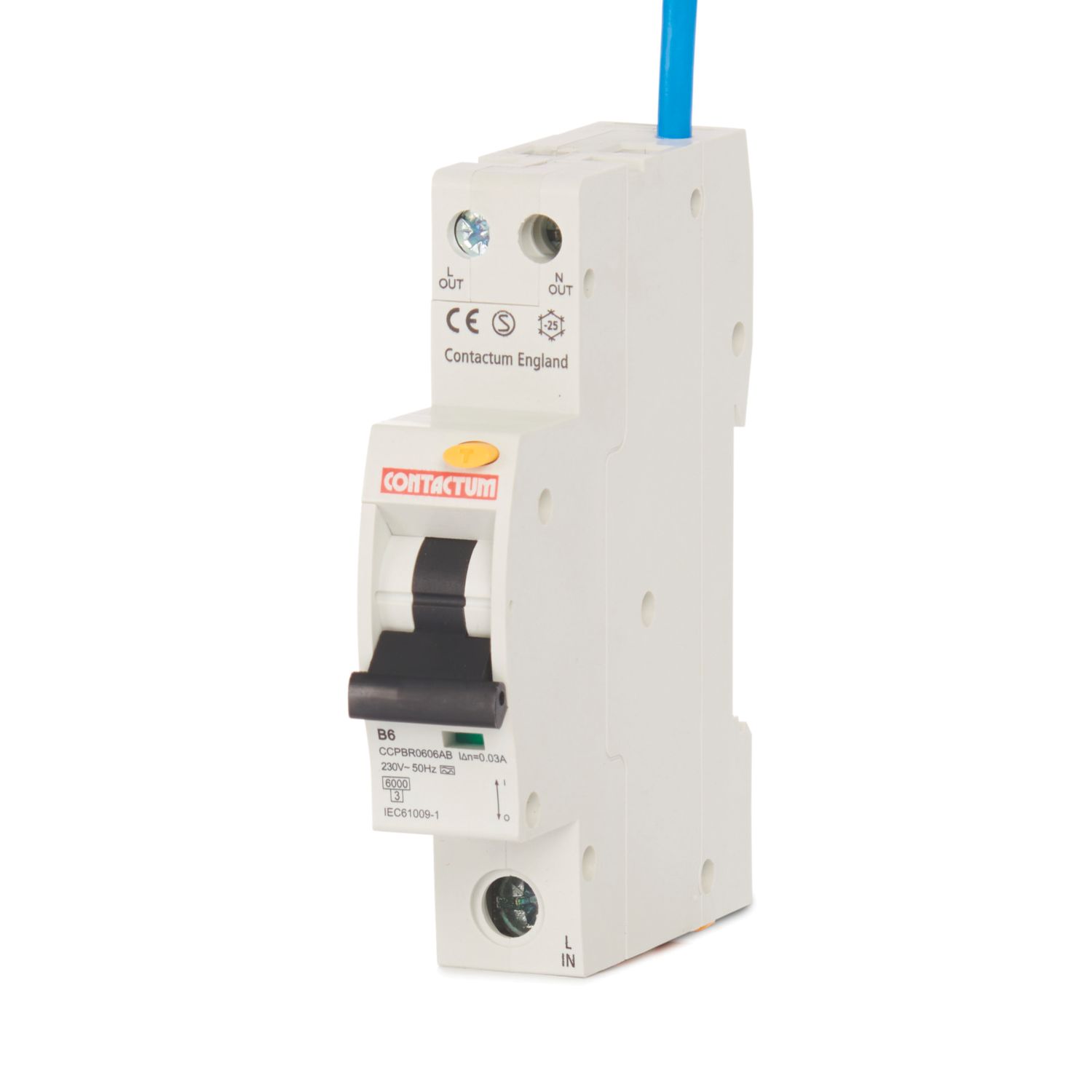 Contactum Defender 6A 30mA Type A SP B Curve Compact RCBO (513HA)