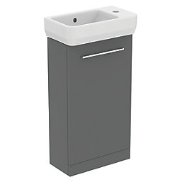 Ideal Standard i.life S Floorstanding Washbasin Unit with Chrome Handle & Basin Matt Grey 410mm x 205mm x 845mm