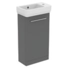 Ideal Standard i.life S Floorstanding Washbasin Unit with Chrome Handle & Basin Matt Quartz Grey 410mm x 205mm x 845mm