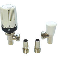 Myson 2-Way & Matchmate White Angled Thermostatic Push-Fit TRV & Lockshield  10mm x 1/2"