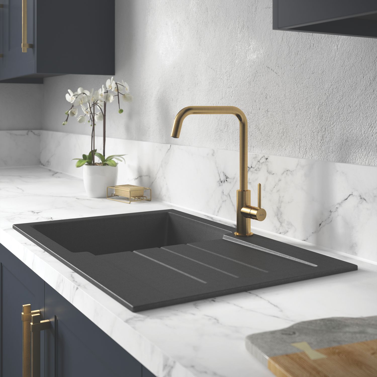 Abode Xcite 1 Bowl Granite Composite Kitchen Sink Black Metallic Reversible 780mm x 500mm (513PK)