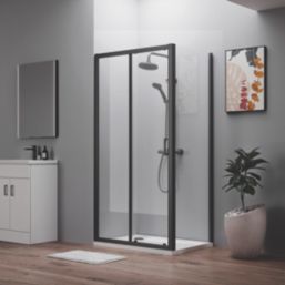 ETAL  Framed Rectangular Sliding Door Shower Enclosure & Tray  Matt Black 990mm x 690mm x 1940mm