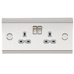 Knightsbridge  13A 2-Gang DP Switched Under Cabinet Socket Stainless Steel  with Colour-Matched Inserts