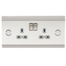 Knightsbridge  13A 2-Gang DP Switched Under Cabinet Socket Stainless Steel  with Colour-Matched Inserts