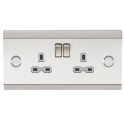 Knightsbridge SKR008 13A 2-Gang DP Switched Under Cabinet Socket Stainless Steel  with Colour-Matched Inserts