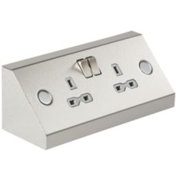 Knightsbridge  13A 2-Gang DP Switched Under Cabinet Socket Stainless Steel  with Colour-Matched Inserts