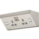 Knightsbridge  13A 2-Gang DP Switched Under Cabinet Socket Stainless Steel  with Colour-Matched Inserts