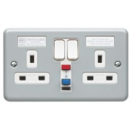 MK  13A 2-Gang DP Switched Metal Clad Active Plug Socket with White Inserts