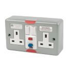 MK  13A 2-Gang DP Switched Metal Clad Active Plug Socket with White Inserts