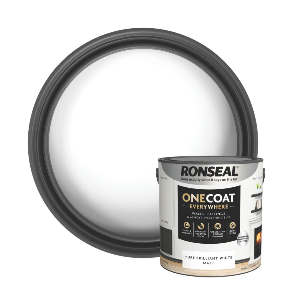 Ronseal 2.5Ltr Pure Brilliant White Matt Emulsion Multi Surface Paint