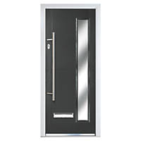 Crystal  2-Panel 1-Light RH Black Composite Front Door 2090 x 920mm