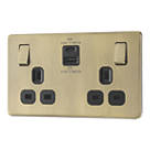 LAP  13A 2-Gang SP Switched Socket + 3A 45W 2-Outlet Type A & C USB Charger Antique Brass with Black Inserts