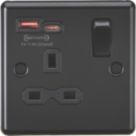 Knightsbridge  13A 1-Gang SP Switched Socket + 4.0A 20W 2-Outlet Type A & C USB Charger Matt Black with Black Inserts