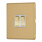 Contactum Lyric 10AX 2-Gang 2-Way Light Switch  Brushed Brass with White Inserts