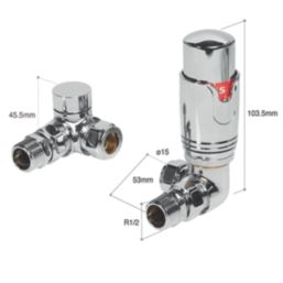 Towelrads  15mm x 1/2" Chrome Corner Modern Thermostatic Radiator Valve & Lockshield