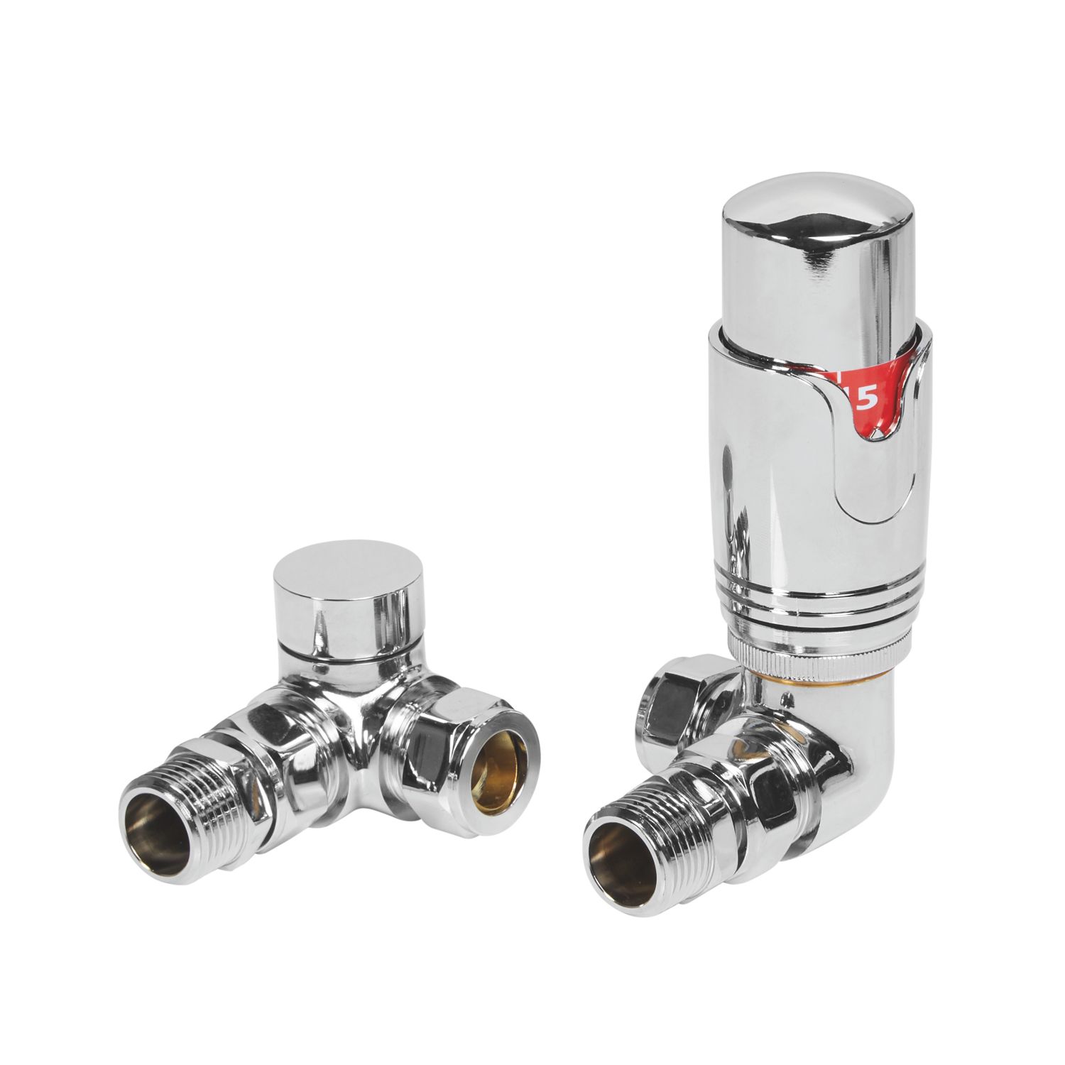 Towelrads 15mm x 1/2" Chrome Corner Modern Thermostatic Radiator Valve & Lockshield (514RY)