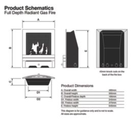 Focal Point Lulworth Stainless Steel Slide Control Inset Gas Full Depth Fire 485mm x 180mm x 585mm