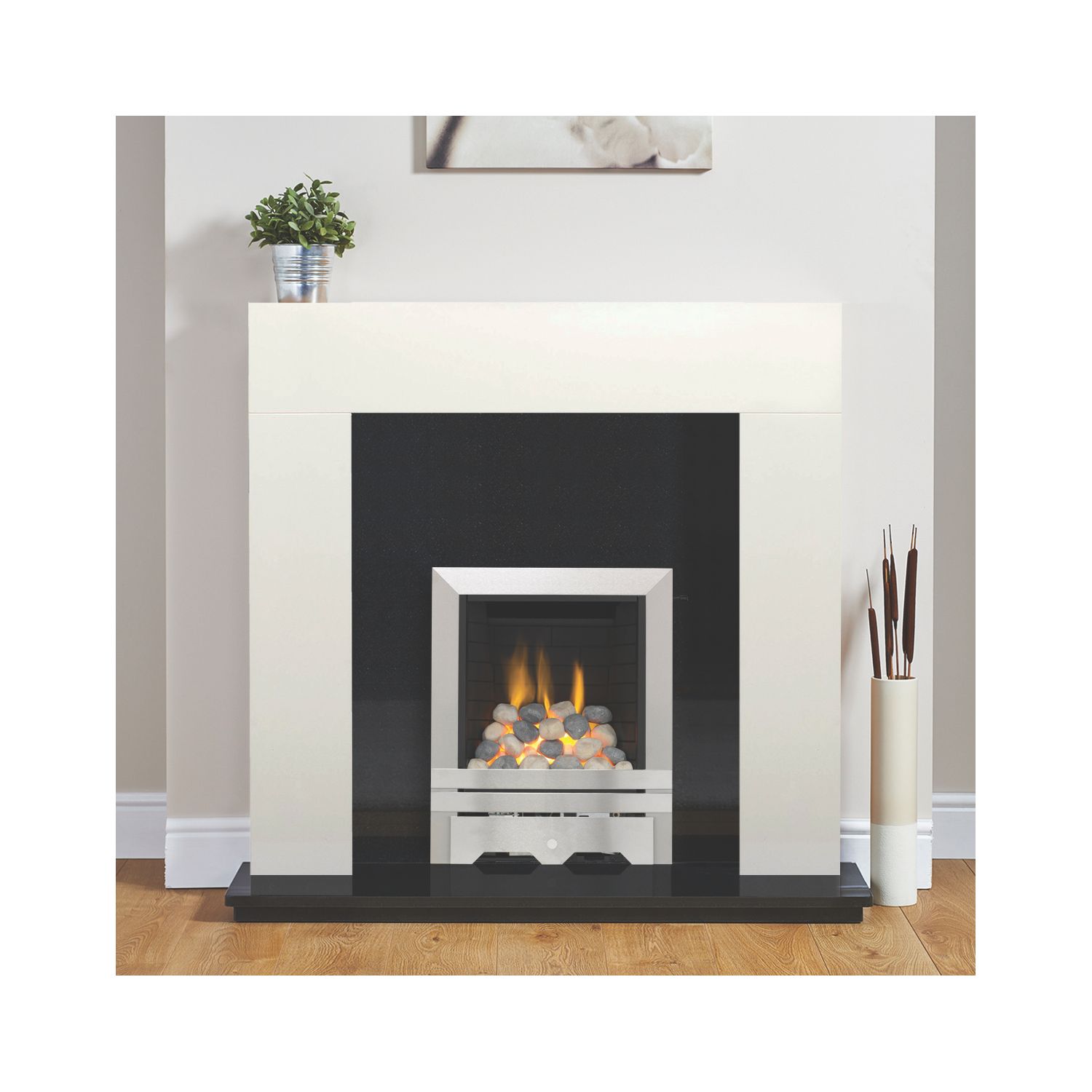 Focal Point Lulworth Stainless Steel Slide Control Inset Gas Full Depth Fire 485mm x 180mm x 585mm (51507)