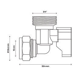 Flomasta Compression Angled Washing Machine Valve Elbow 15mm x 3/4"
