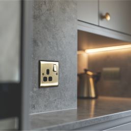 British General Nexus Metal 13A 1-Gang DP Switched Plug Socket Antique Brass  with Black Inserts