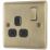 British General Nexus Metal 13A 1-Gang DP Switched Plug Socket Antique Brass  with Black Inserts