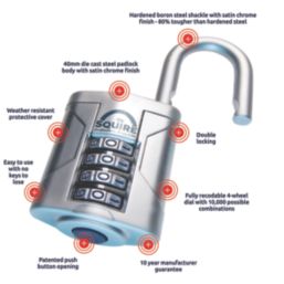 Squire Vulcan Weatherproof  Combination  High Security Padlock Blue/Chrome 40mm