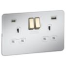 Knightsbridge Screwless 13A 2-Gang SP Switched Socket + 4.0A 20W 2-Outlet Type A & C USB Charger Matt White with White Inserts