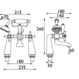 Bristan Colonial Chrome-Plated 260mm Deck Mounted Dual Control Manual Shower Mixer Tap