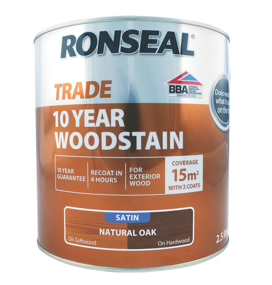 Ronseal  Trade 10 Year Woodstain Satin Natural Oak 2.5Ltr