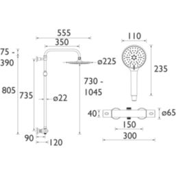 Bristan Buzz2 Rear-Fed Exposed Chrome Thermostatic Bar Mixer Shower with Adjustable Riser Kit & Diverter
