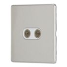 Contactum Lyric 2-Gang Female Coaxial TV Socket Brushed Steel with White Inserts
