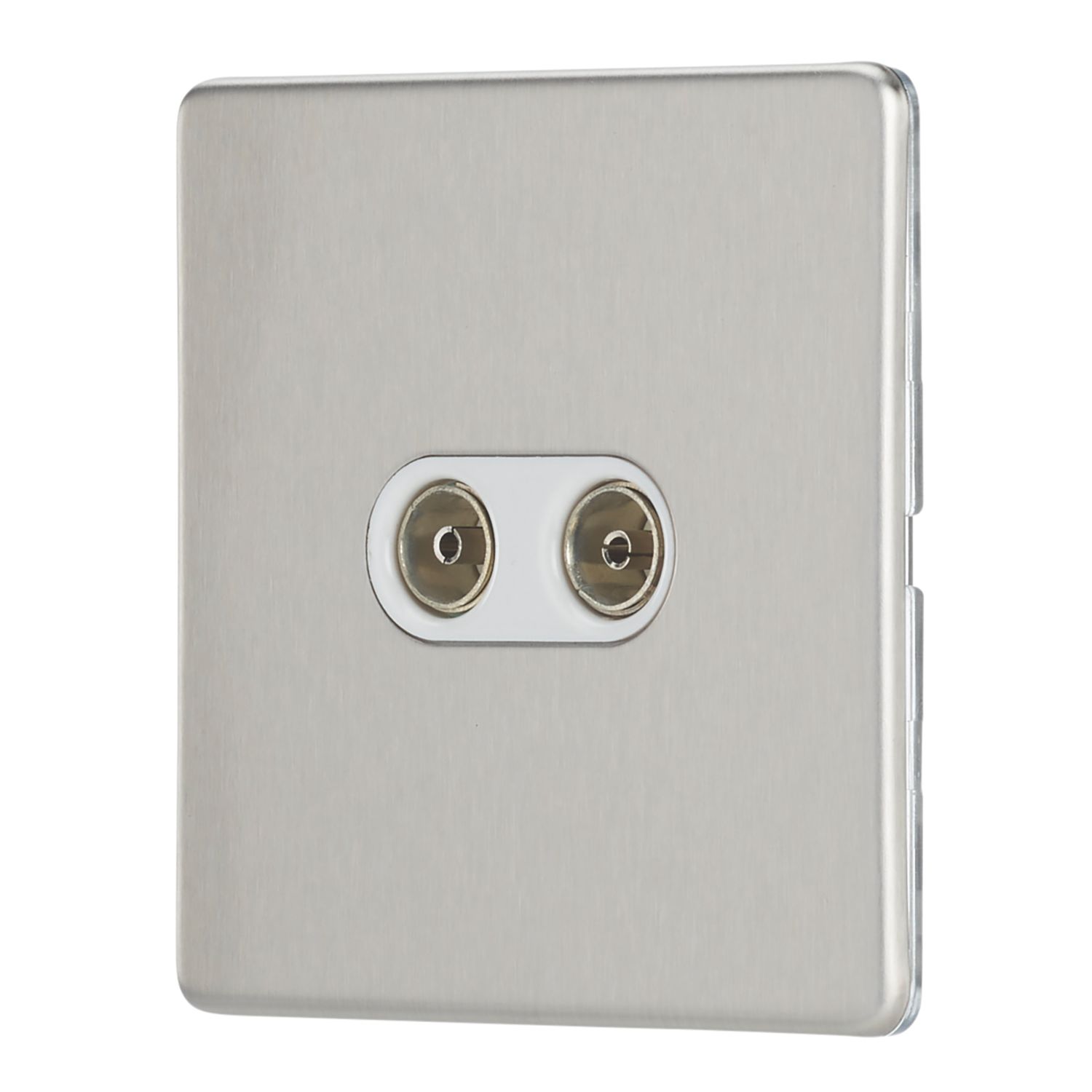 Contactum Lyric 2-Gang Female Coaxial TV Socket Brushed Steel with White Inserts (515RP)