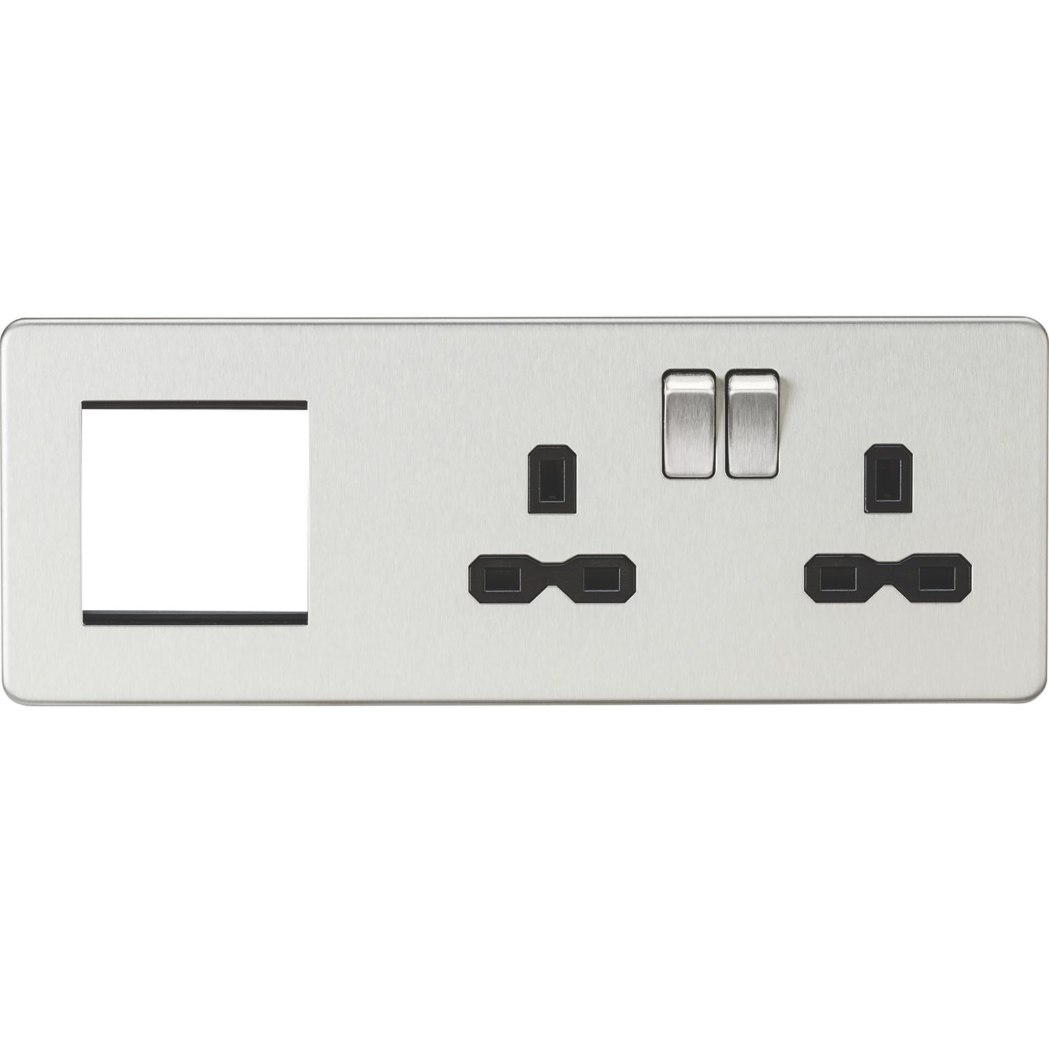 Knightsbridge 13A 2-Gang DP Combination Plate Brushed Chrome with Black Inserts (515VF)
