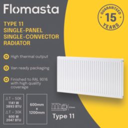 Flomasta 600mm x 1200mm 3893BTU White Type 11 Convector Radiator