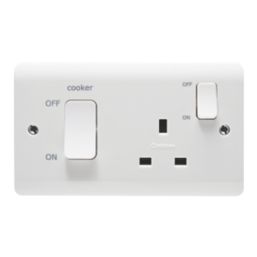 Crabtree Instinct 45A 2-Gang DP Cooker Switch & 13A DP Switched Socket White