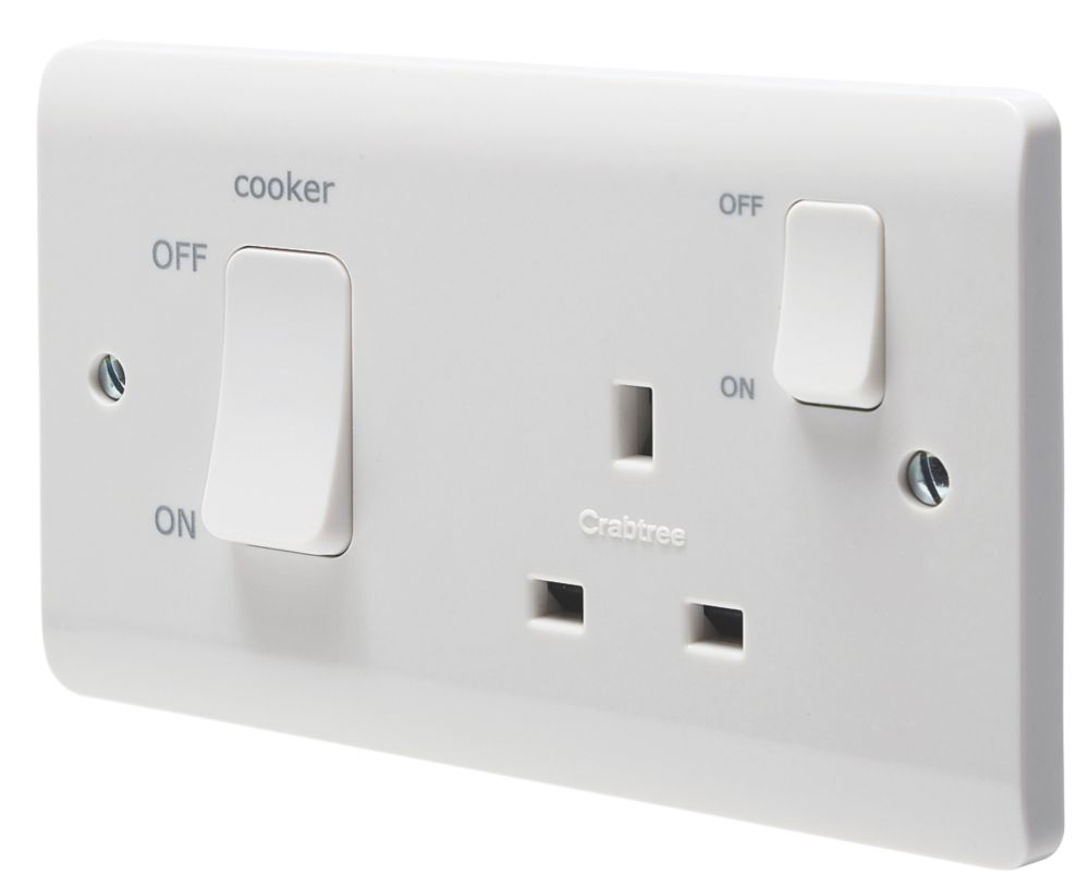 Crabtree Instinct 45A 2-Gang DP Cooker Switch & 13A DP Switched Socket White