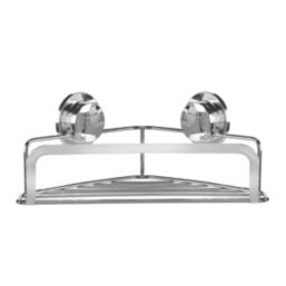 Croydex  1-Tier Stick 'N' Lock Corner Basket Chrome
