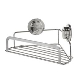 Croydex  1-Tier Stick 'N' Lock Corner Basket Chrome